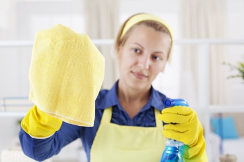 Belgravia Cleaner team using safety procedures during a cleaning job