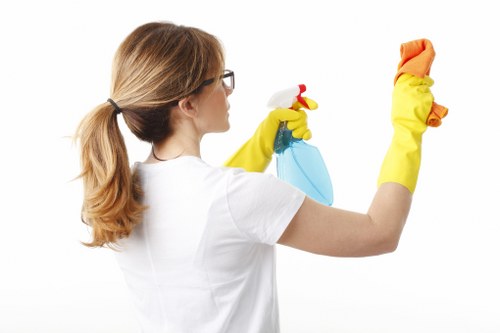 Professional cleaners working in a Belgravia apartment kitchen
